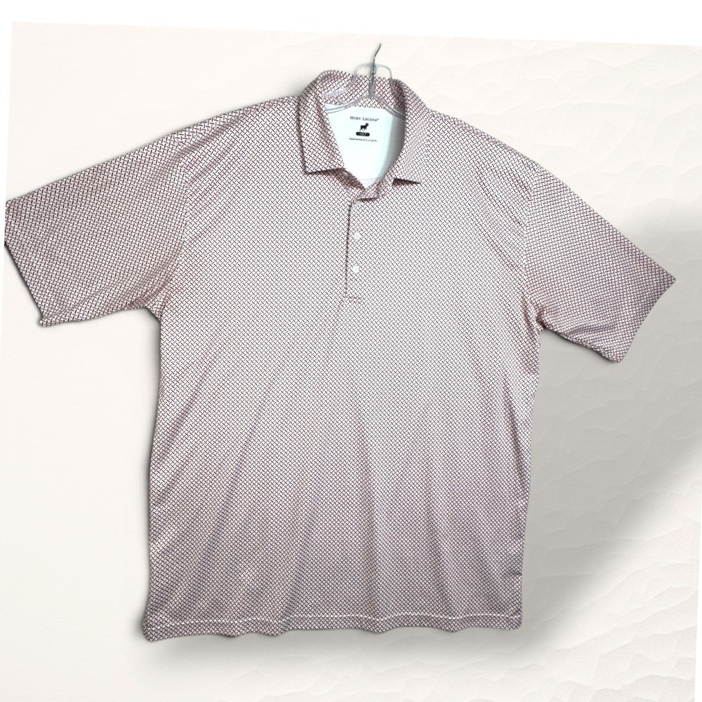 Horn Legend Polo‎ Shirt Mens 2XLT White Geometric Preppy Performance Luxury